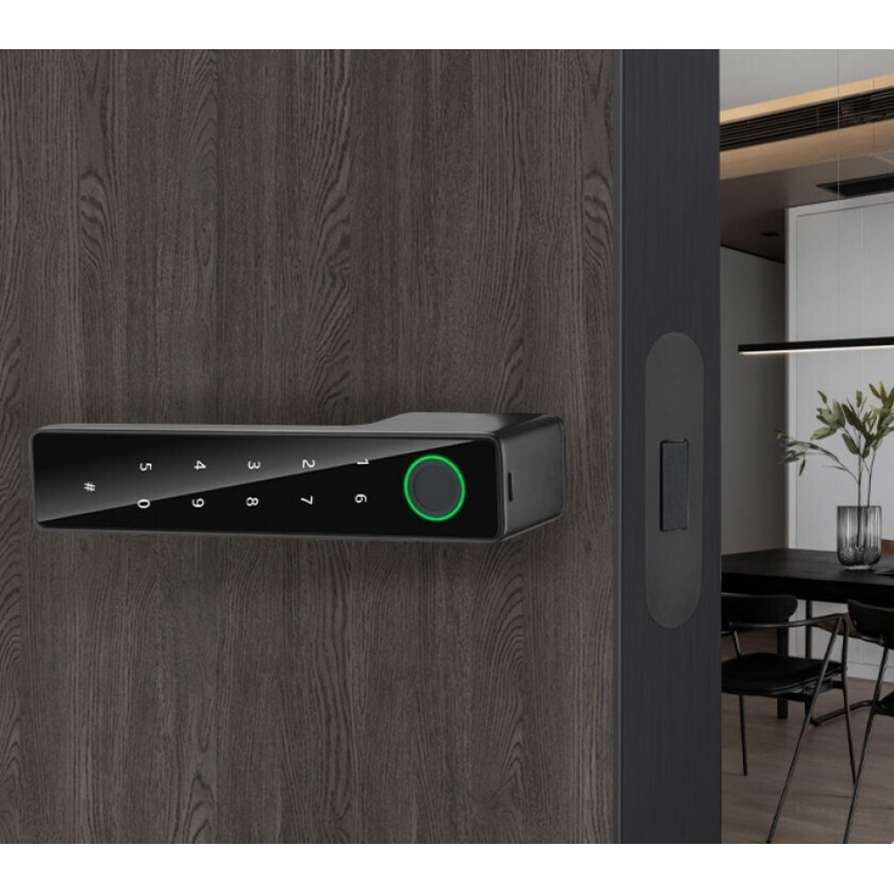 Умная дверная ручка-замок Smart 01 Black с отпечатком пальца и поддержкой Smart Life-1