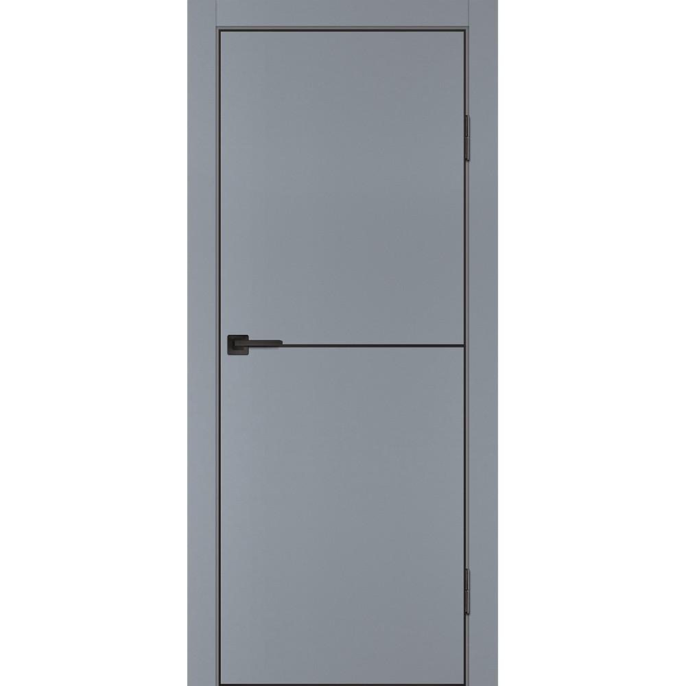 Межкомнатная дверь экошпон P-19 черный молдинг PET, кромка ABS черная c 4-х ст Серый матовый
