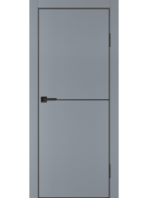 Межкомнатная дверь экошпон P-19 черный молдинг PET, кромка ABS черная c 4-х ст Серый матовый