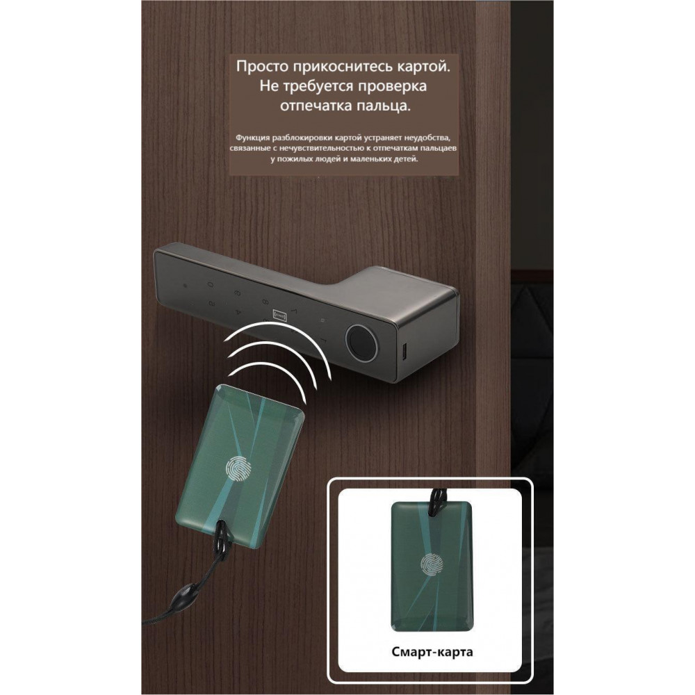 Умная дверная ручка-замок Smart 01 Platinum Gray с отпечатком пальца и поддержкой Smart Life платиново-серый-4