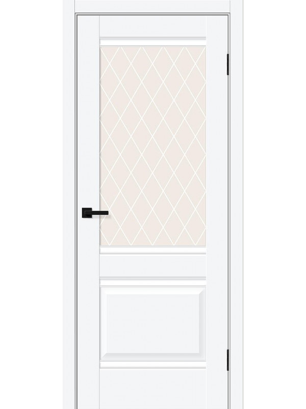 Межкомнатная дверь ПЭТ Прима-3 White Silk со стеклом White Сrystal